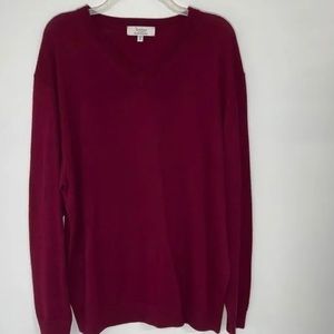 Turnbury Extra Fine Merino Wool V-Neck Sweater Men’s XL‎ Soft Burgundy Warm EUC
